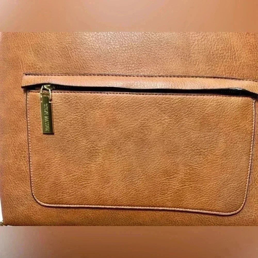 Steve Madden Brown Faux Leather Tote Bag Large Shoulder Purse Gold Hardware - Picture 6 of 15
